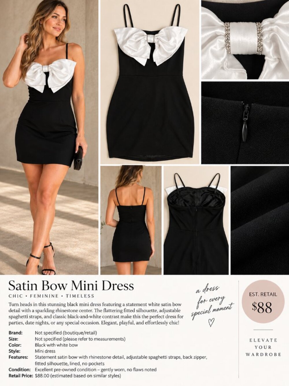 B. Darlin Satin Oversized Bow Rhinestone Bodycon Mini Dress
